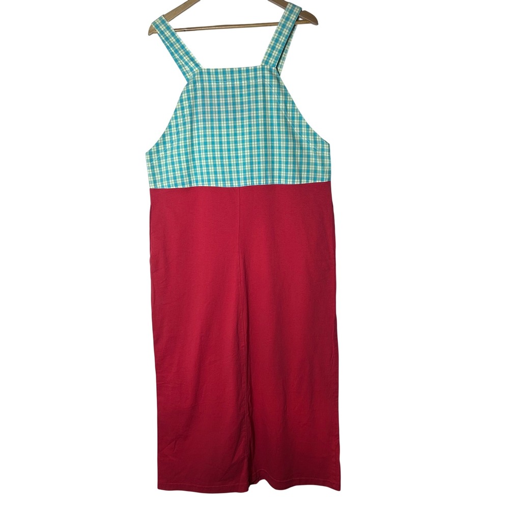 Johnny Was Dress M Vintage Red Patchwork Gingham Plaid Cotton Overall Pinafore - Picture 2 of 8